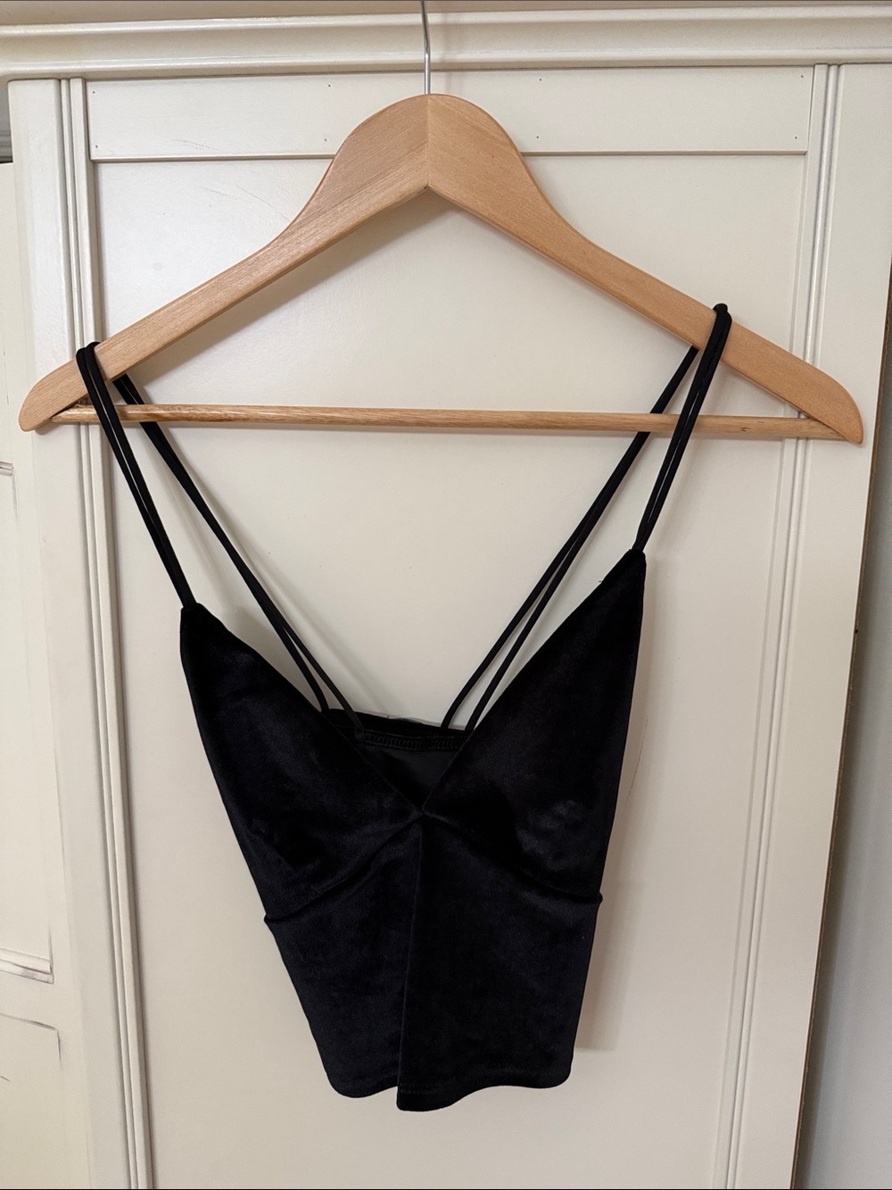 Black Satin Strappy V-Neck Crop Top